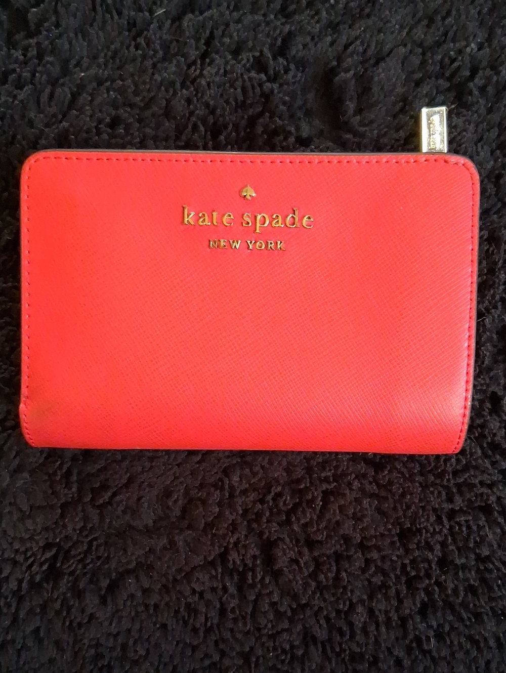 kate spade Red Zip-Around Saffiano Leather Wallet with Gold Logo